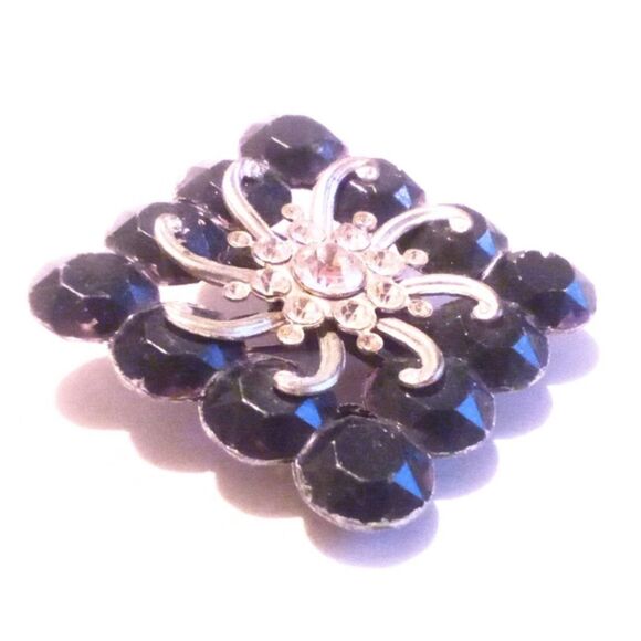 Vintage Black Plastic and Rhinestone Brooch - Picture 3 of 4